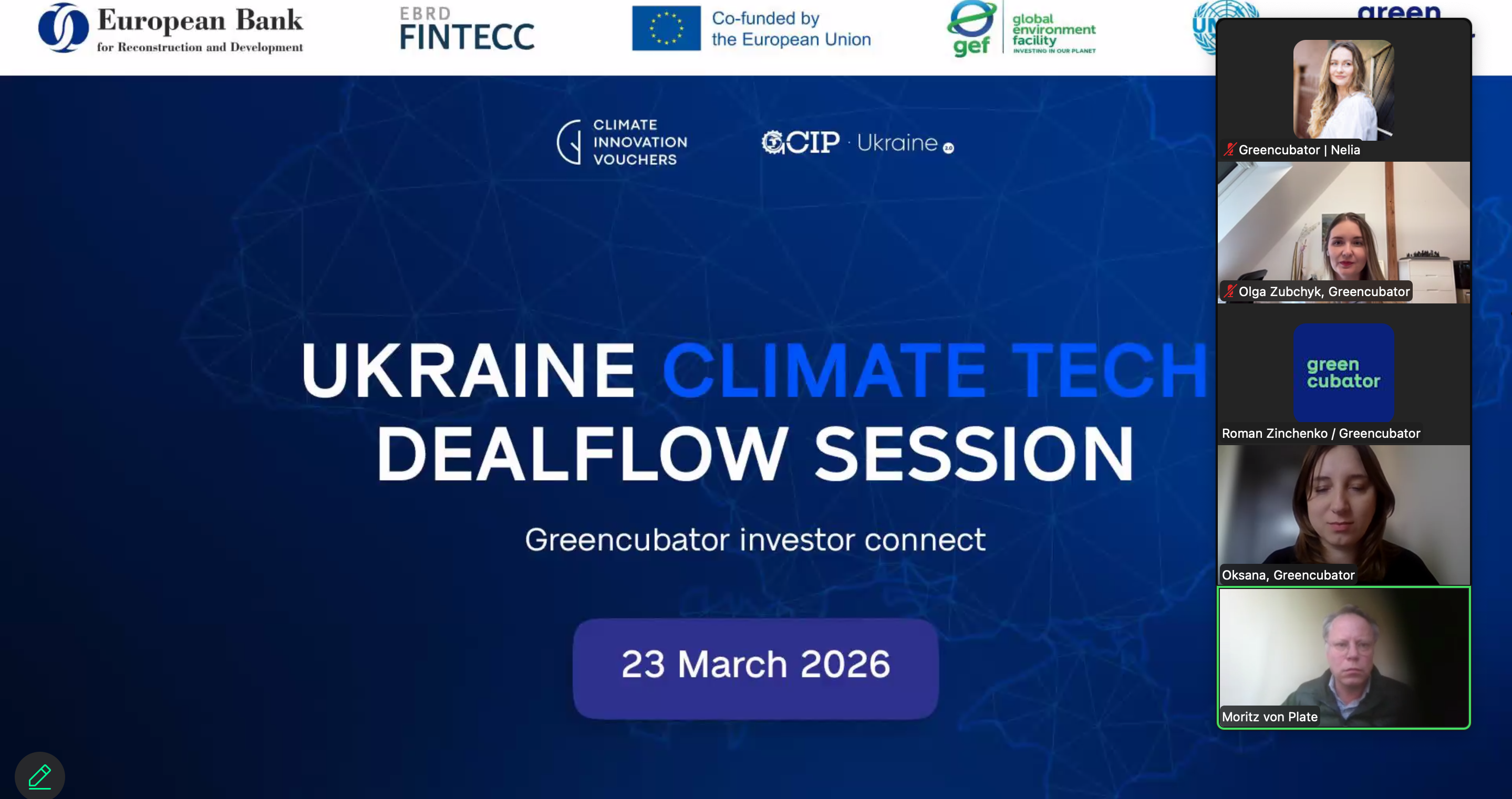 Greencubator InvestorConnect, dealflow session з 12 українськими climate tech стартапами